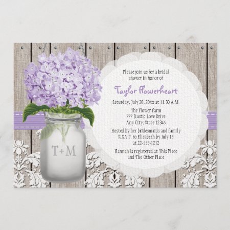 Purple Hydrangea Monogram Mason Jar Bridal Shower Invitation