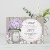 Purple Hydrangea Monogram Mason Jar Bridal Shower Invitation (Standing Front)