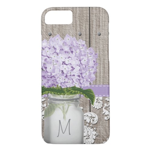 Purple Hydrangea Monogrammed Mason Jar iPhone 87 Case