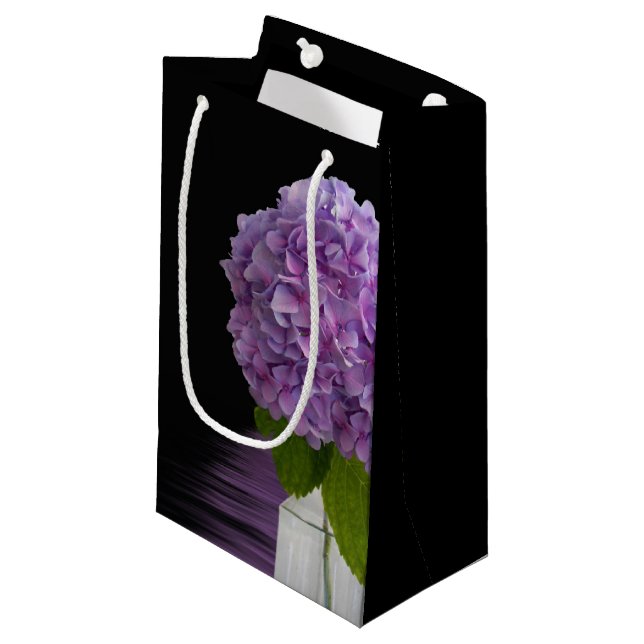 Purple Hydrangea On Black Small Gift Bag (Front Angled)