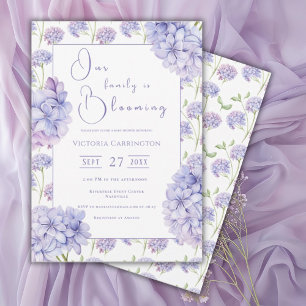 Purple Hydrangea Our Family is Blooming Baby Invitation