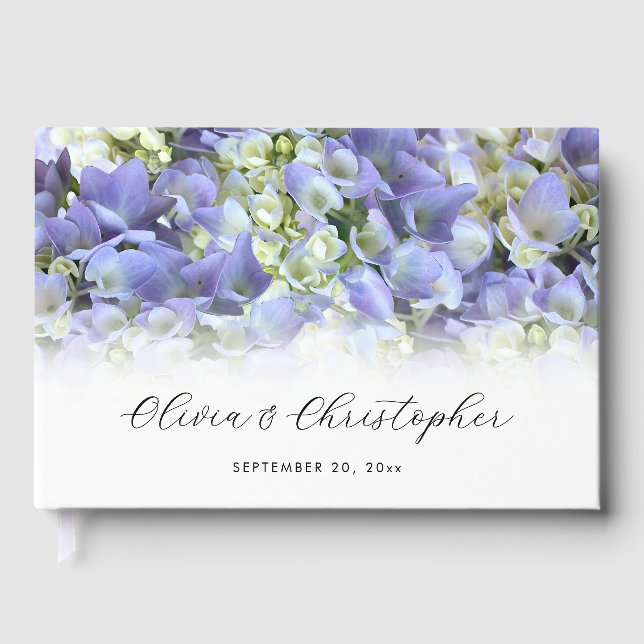 Purple Hydrangea Personalized Wedding Guest Book (Front)