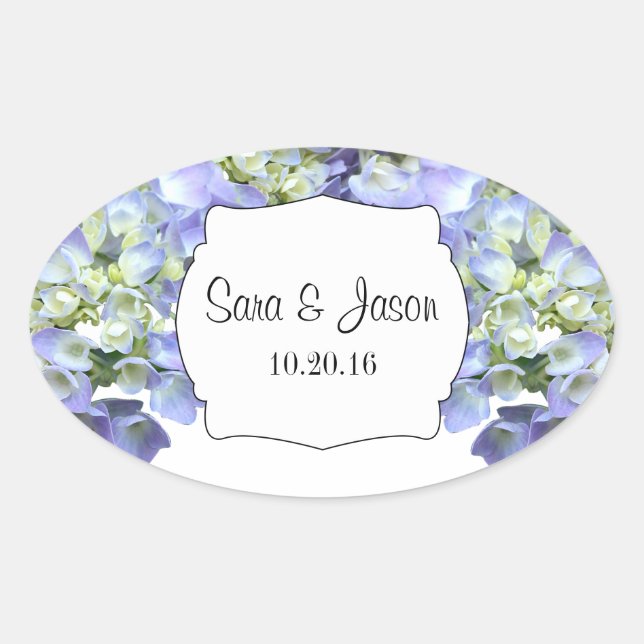 Purple hydrangea Personalized Wedding Oval Sticker (Front)