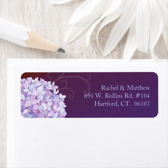 Purple Hydrangea Plum Wedding Return Address Label | Zazzle