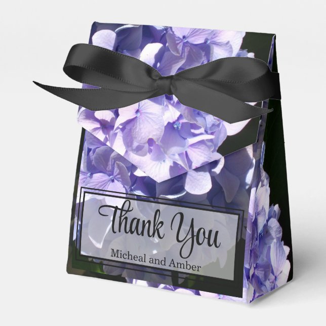 Purple hydrangea purple flower purple floral favor boxes (Front Side)