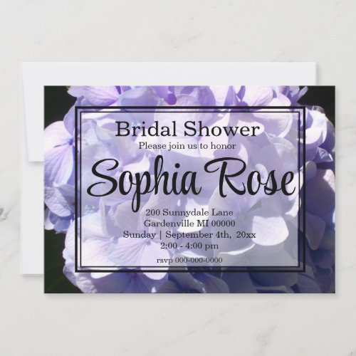 Purple hydrangea purple flower purple floral invitation