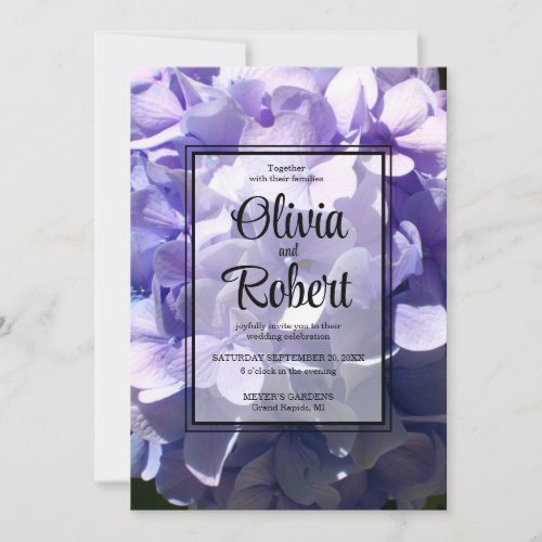 Purple hydrangea purple flower purple floral  invitation