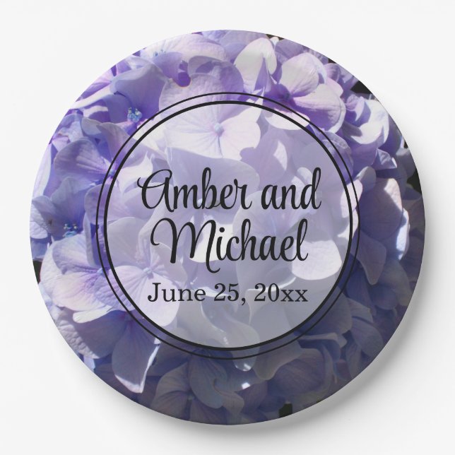 Purple hydrangea purple flower purple floral paper plates (Front)