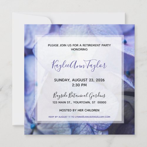 Purple Hydrangea Retirement Party Invitation