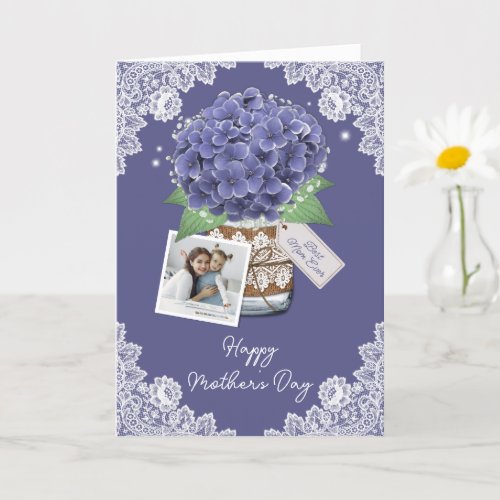 Purple Hydrangea Rustic Photo Happy Mothers Day Card