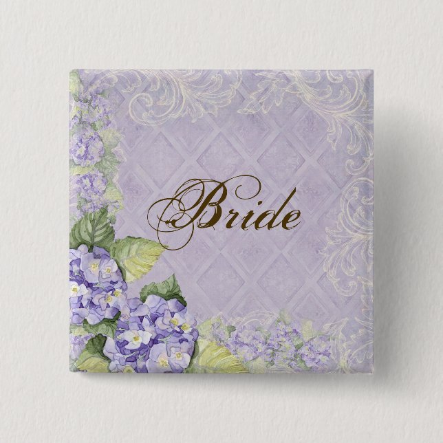 Purple Hydrangea Swirl -  Bridal Party Button (Front)