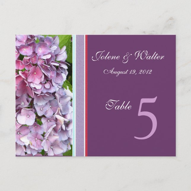 Purple Hydrangea Table Number Card (Front)
