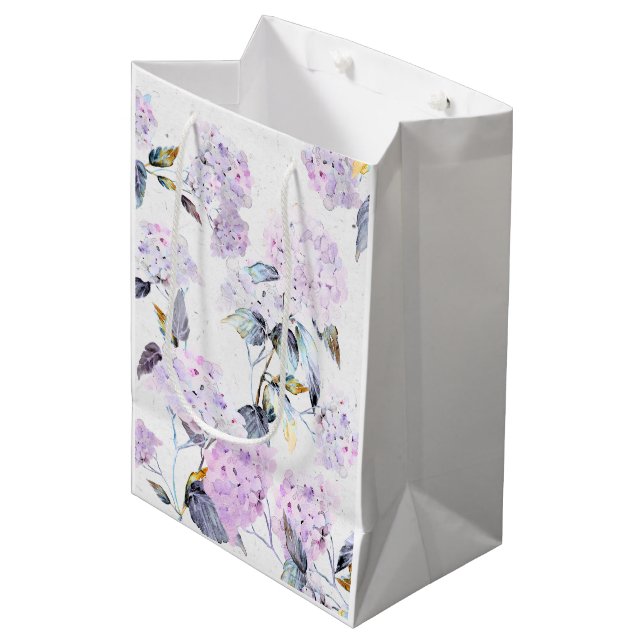 Purple Hydrangea Tissue Paper in Watercolor Medium Gift Bag (Front Angled)