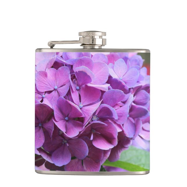 Purple Hydrangea Vinyl Wrapped Flask (Front)