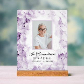 Purple Hydrangea Watercolor Celebration of Life Acrylic Sign