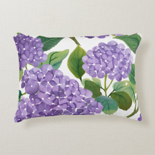 Purple Hydrangea Watercolor Floral Coastal Accent Pillow