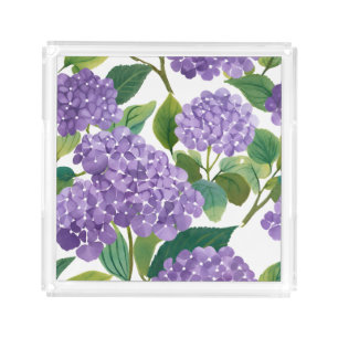 Purple Hydrangea Watercolor Floral Coastal Acrylic Tray