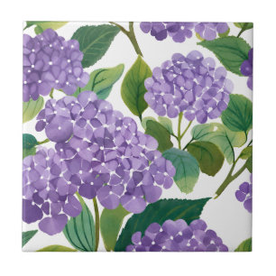 Purple Hydrangea Watercolor Floral Coastal Ceramic Tile