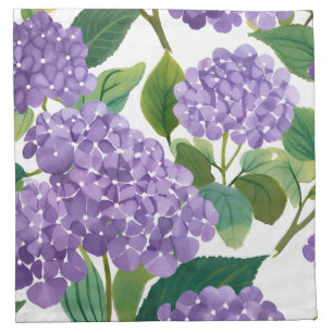 Purple Hydrangea Watercolor Floral Coastal Cloth Napkin