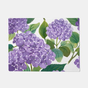 Purple Hydrangea Watercolor Floral Coastal Doormat