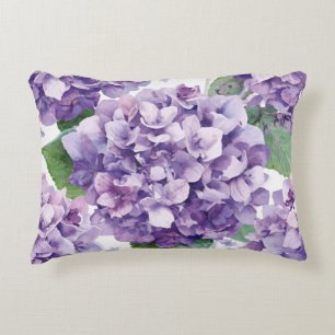 Purple Hydrangea Watercolor Floral Lavender Bloom Accent Pillow