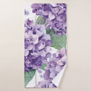 Purple Hydrangea Watercolor Floral Lavender Bloom  Bath Towel