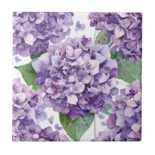 Purple Hydrangea Watercolor Floral Lavender Bloom Ceramic Tile