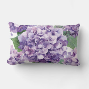 Purple Hydrangea Watercolor Floral Lavender Bloom Lumbar Pillow