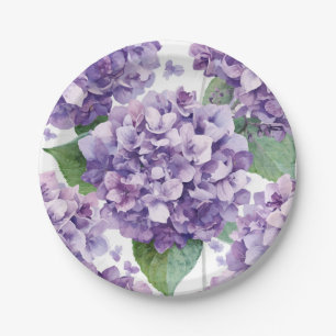 Purple Hydrangea Watercolor Floral Lavender Bloom  Paper Plates