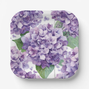 Purple Hydrangea Watercolor Floral Lavender Bloom Paper Plates