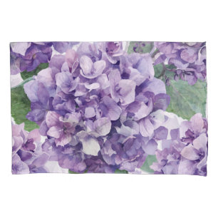 Purple Hydrangea Watercolor Floral Lavender Bloom Pillow Case