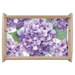 Purple Hydrangea Watercolor Floral Lavender Bloom Serving Tray