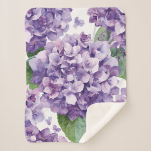 Purple Hydrangea Watercolor Floral Lavender Bloom Sherpa Blanket