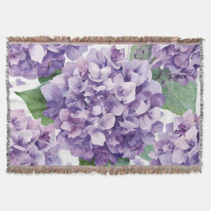 Purple Hydrangea Watercolor Floral Lavender Bloom Throw Blanket