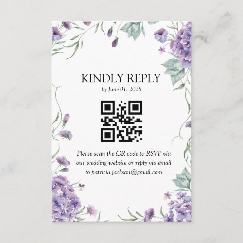 Purple Hydrangea Watercolor Floral RSVP Enclosure Card
