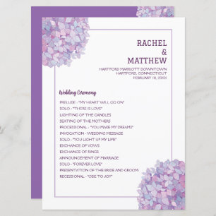Purple Hydrangea Wedding Flat Program
