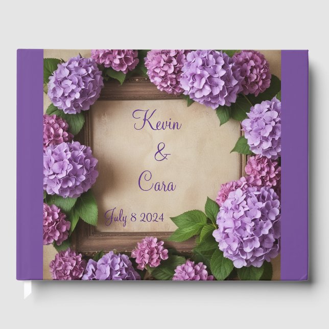 Purple Hydrangea Wedding Guest Book (Front)