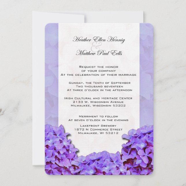 Purple Hydrangea Wedding Invitation (Front)