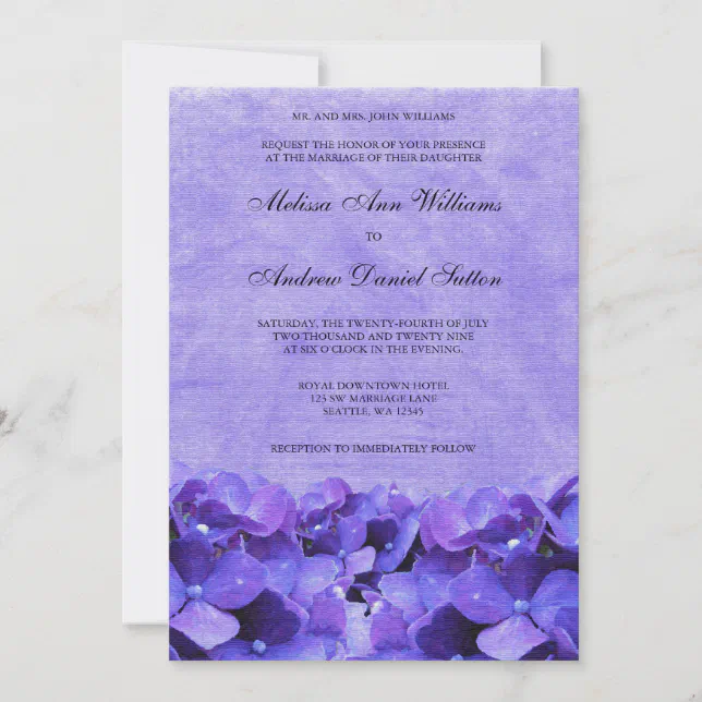 Purple Hydrangea Wedding Invitations | Zazzle