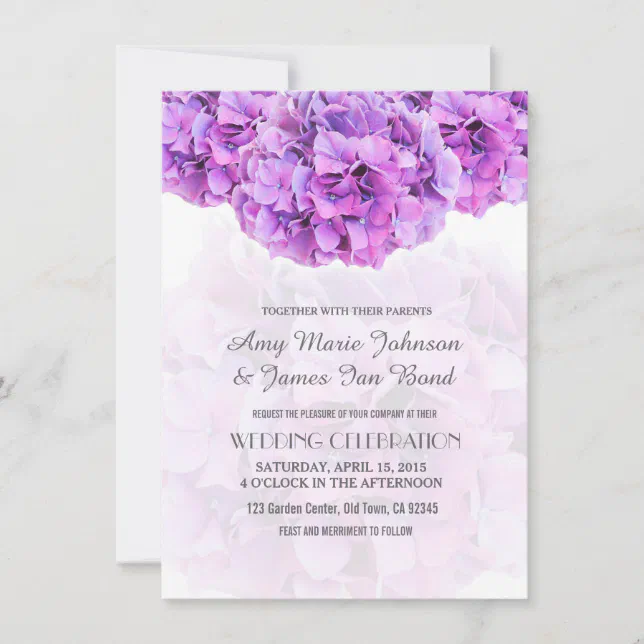 Purple hydrangea wedding invitations | Zazzle