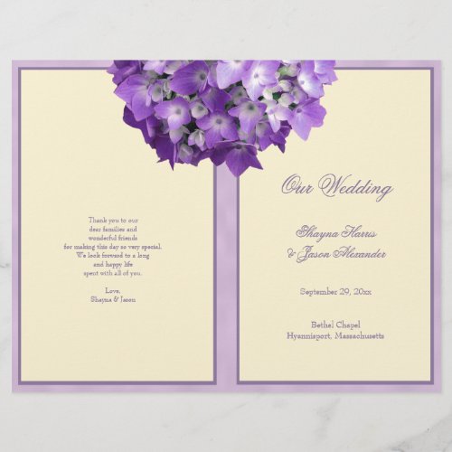 Purple Hydrangea Wedding Program Off White