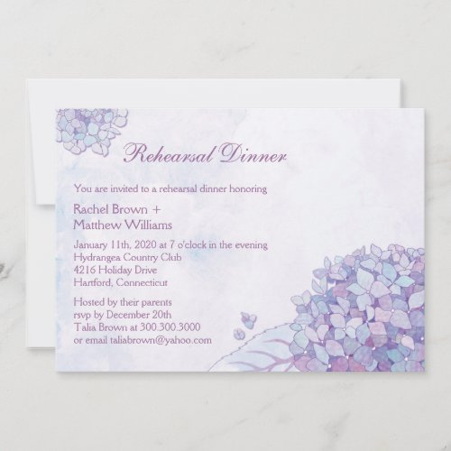 Elegant Garden Hydrangea Wedding Rehearsal Dinner Custom Invitation