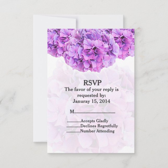 Purple hydrangea wedding RSVP hydrangea4 Card (Front)