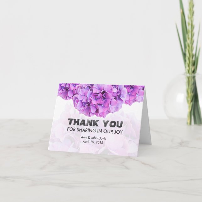Purple hydrangea wedding thank you note hydrangea4 card (Front)