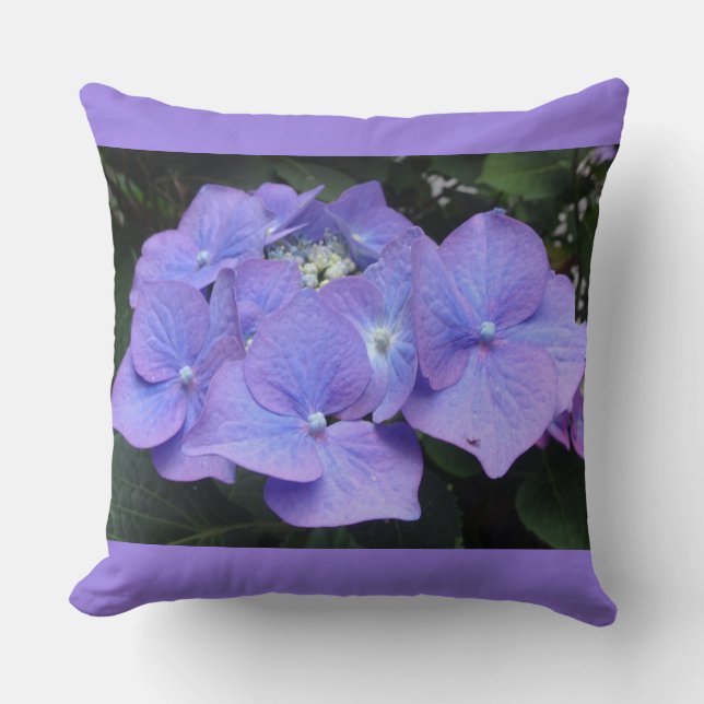 Purple Hydrangea with Border Throw Pillow (Front)