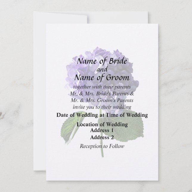 Purple Hydrangea With Leaves Invitation (Front)