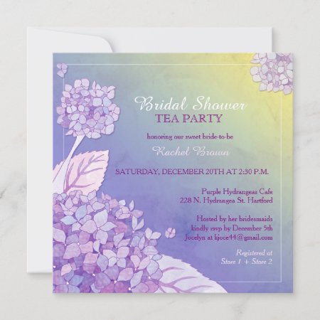 Purple Hydrangeas Bridal Shower Tea Party Invitation