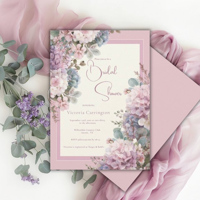 Purple Hydrangeas Elegant Bridal Shower Invitation (Creator Uploaded)