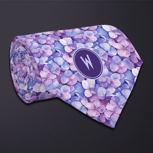 Purple Hydrangeas Floral Neck Tie