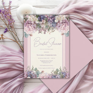 Purple Hydrangeas Floral Watercolor Modern Bridal Invitation